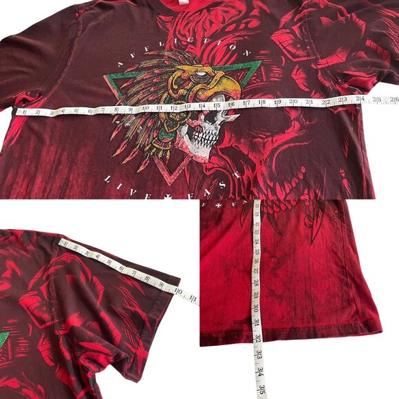 Affliction Black Label 2XL Mens Graphic Tee Red Skull Tribal Design Rhinestones - Picture 8 of 9